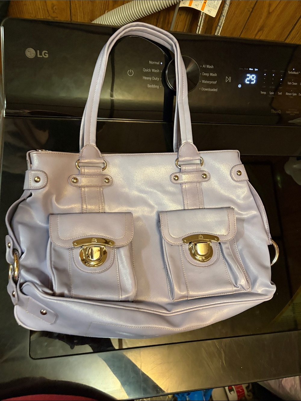 Kathy Van Zeeland Lavender Shoulder Tote with Gold Hardware
